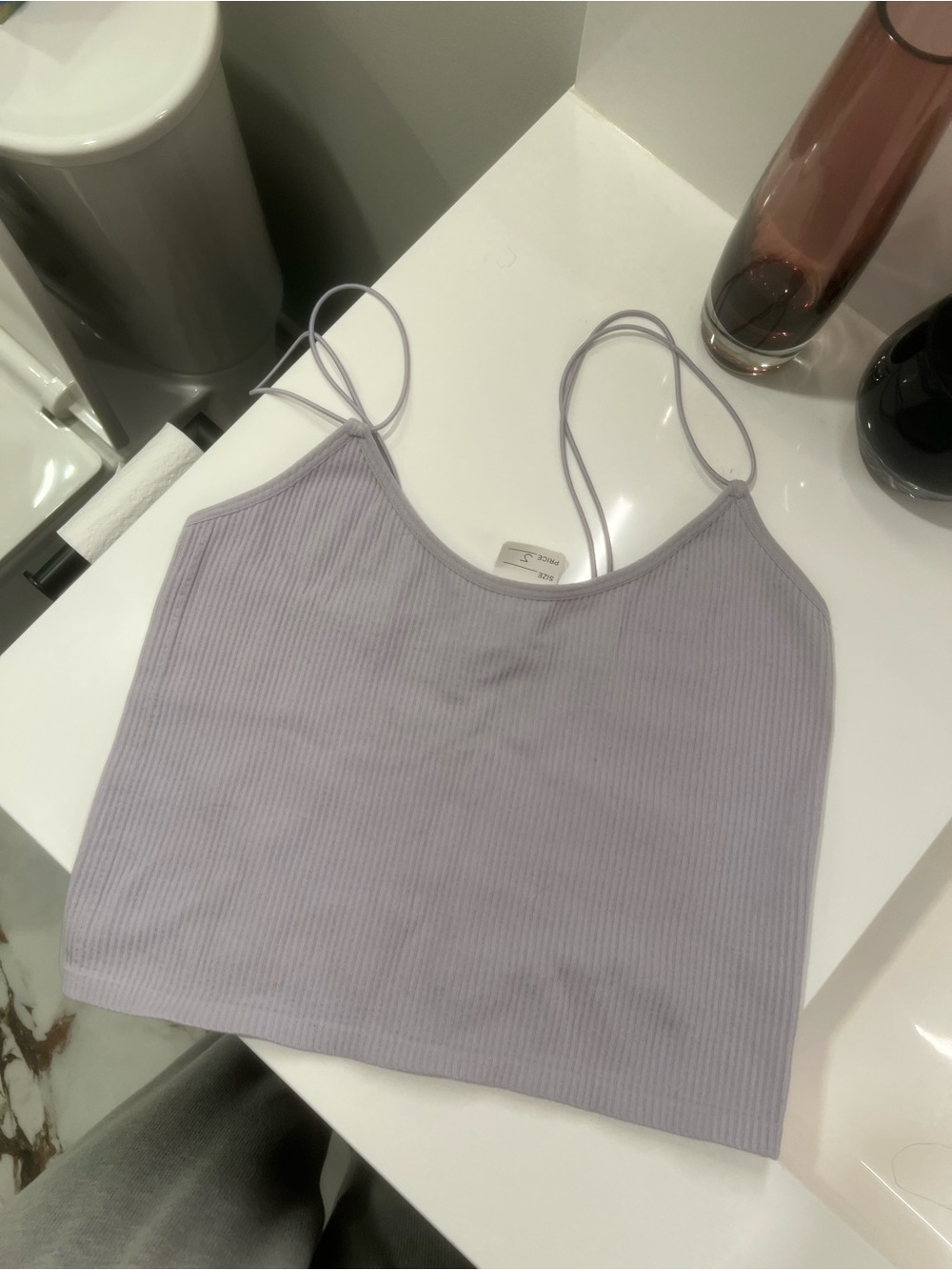 Zara Lilac Ribbed Spaghetti-Strap Crop Tank - Picture 2 of 3